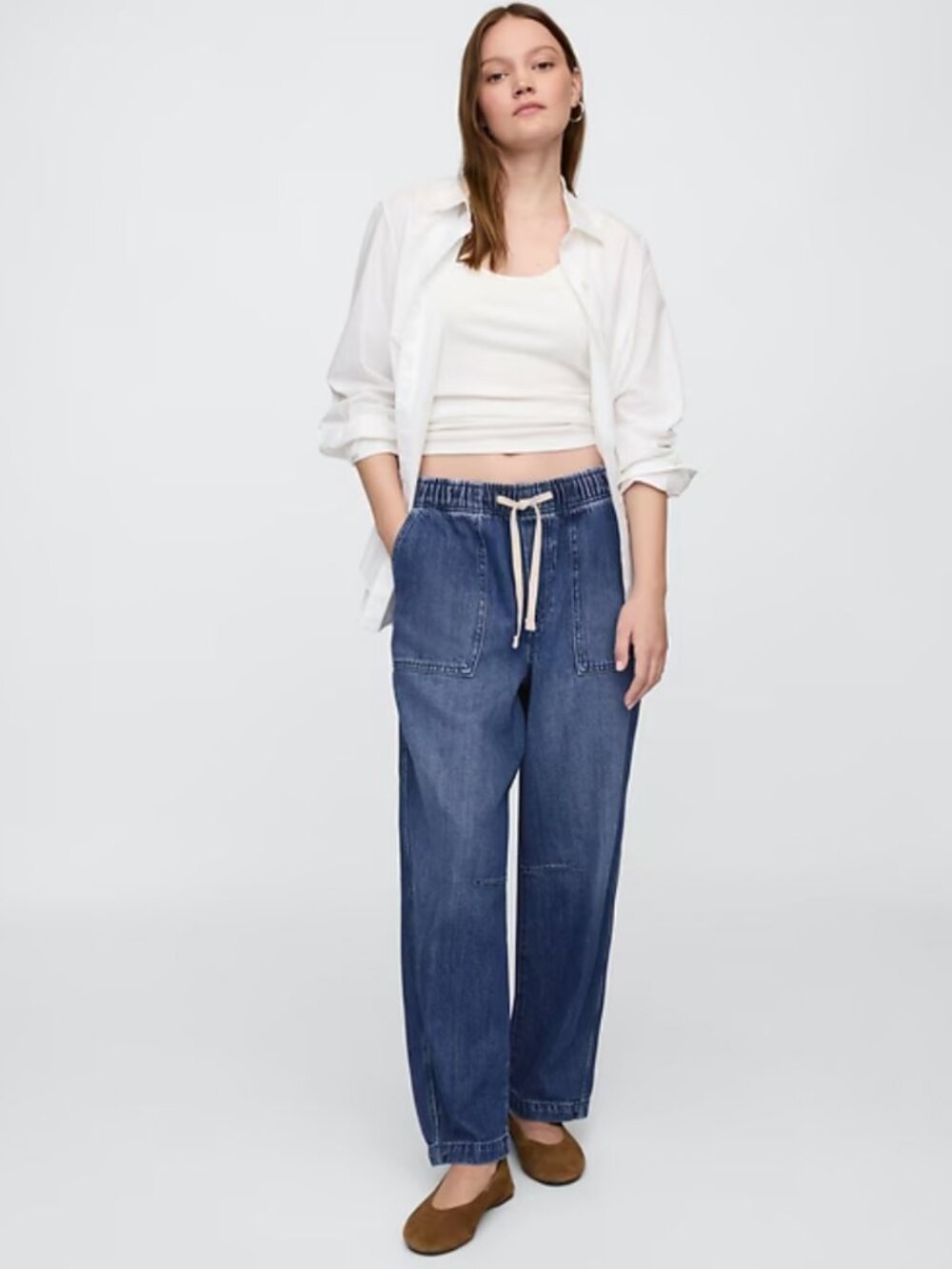GAP Womens Mid Rise SuperSoft Pull-On Barrel Jeans